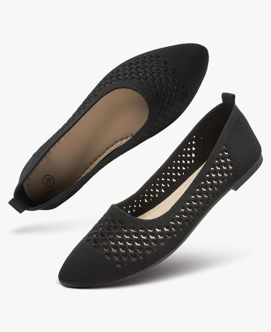 hash bubbie Women's Flats Shoes Women Comfortable Dress Shoes Black Pointed Toe Flats Ballet Mesh Knit Flat Dressy Slip on Business Casual Shoes for Women Size 6