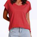 NEYOUQE Womens Summer Short Cap Sleeve T Shirts Dressy Casual Trendy Plain Workout Comfort Basic Tees Fashion Cute Tops (Red, XL)