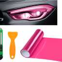 povtii Tint Vinyl Film Sticker Sheet Roll for Car Headlight, 12×48 Inch Auto Taillight Vinyl Wrap Film, Self Adhesive Fog Light Vinyl Film with Squeeze & Cutter, Car Accessories (Pink)