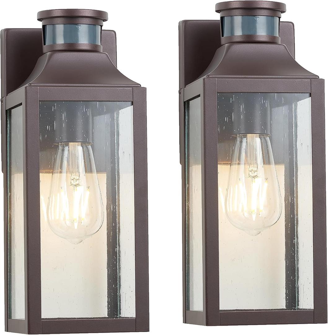 GOLDHILL Bronze Motion Sensor Outdoor Wall Light Fixture 2 Pack, Exterior Wall Lantern with E26 Base Socket, Outdoor Lights for House, Garage, Doorway, Porch