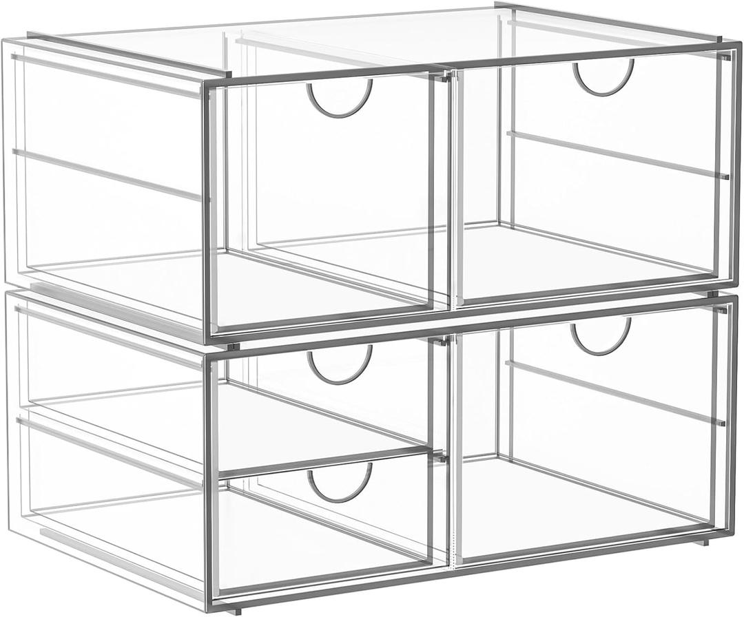 Arcylic Makeup Organzier with 5 Drawers, Clear Stackable Storage Drawers, Bathroom Countert Organizer,Plastic Storage Bins For Vanity, Cabinets, Pantry, Home Organization and Storage