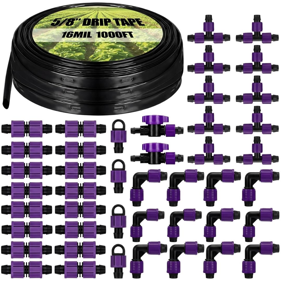 Tondiamo 1000' 5/8 Inch Drip Tape Irrigation Tubing Kit 16 Mil 6" Spacing Garden Hose Watering Tube Line Automatic Equipment for Garden Irrigation System Farms, Landscape, Lawn