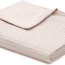 YnM Cotton Waffle Weave Duvet Cover for Weighted Blankets with 16 Strings (Oatmeal,60''x80'')