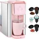 Mecity Pink Coffee Maker 3-in-1 Single Serve Coffee Machine, For Flat Bottom Coffee Capsule, Ground Coffee, 6 to 10 Ounce Cup, Removable 50 Oz Water Reservoir, 120V 1150W (50 fl.Oz)