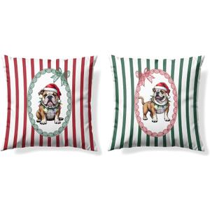 Funny Winter Christmas Bulldog Throw Pillow Covers 18x18 Set of 2,Winter English Bulldog Decor Pillowcase,Bulldog Mom Lover Winter Gifts