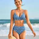 Jolefille Women High Waisted Bikini Sets-Tummy Control Swimsuit 2 Piece Bathing Suit Full Coverage Teens Underwire Top Floral (Blue, M)