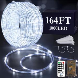 KNONEW 164FT 1000LED Rope Lights for Outside,Outdoor String Lights Waterproof 8 Modes Clear Tube Light for Indoor,Bedroom,Wedding,Garden,Patio,Christmas,Tree,Rv,Holiday Decoration(Cold White)