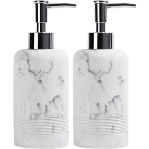 YMXYJM 2pcs/Set Hand Soap Dispenser Sets - 10.8oz Refillable Resin Liquid Soap Dispensers with Rust-Proof Pump for Bathroom Countertop or Kitchen, Marble White