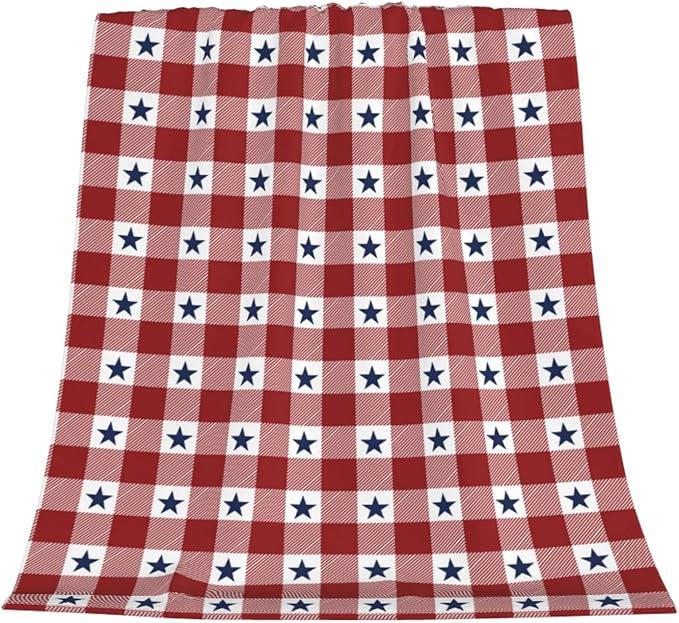 July 4th Throw Blanket Red White and Blue Stars Patriotic Party Blanket Lightweight Fuzzy Plush Cozy Soft Blanket for Travel Couch Bed Sofa Gift 30"X40"
