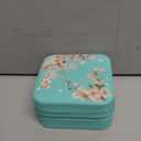 MAYCARI Teal Green Leather Square Travel Makeup Bag Floral Bloom FlowersLeather Makeup Case Portable Jewelry Organizer Case for Women Daughter Mother Birthday Christmas Gifts