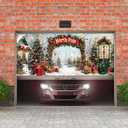 16X7FT Christmas Garage Door Cover Decorations Winter Wonderland North Pole Forest Snowy Xmas Tree Garage Door Background Snowflake Merry Christmas Family Party Indoor Outdoor Decor (White)