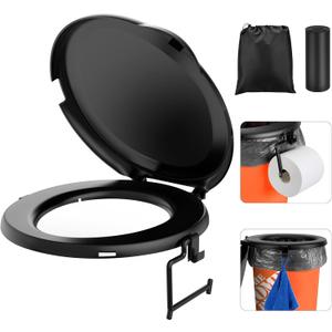 PAHTTO Portable Toilet Seat for 5 Gal Buckets, Camping Toilet Seat with Lid for Adults, Snap-on Toilet Seat with Storage Bags and Disposable Toilet Bags, Camping, Hiking, Emergency, Car, Boat (Black)