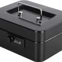 KYODOLED Cash Box with Combination Lock Safe Metal Money Box with Money Tray for Security Lock Box 7.87"x 6.30"x 3.35" Black (Medium)