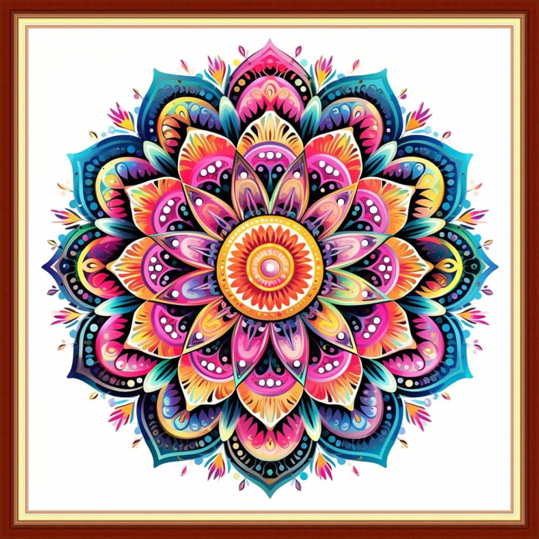 DMCVIVR Stamped Cross Stitch Kits for Adults Beginners Embroidery Kits 11CT Needlepoint Kits Cross Stitch Patterns Embroidery Patterns-Colorful Mandala 18x18 inc (Handicrafts40)