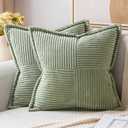 MIULEE Spring Decorative Throw Pillow Covers for Couch Bed Livingroom 20x20 Inch Set of 2 Sage Green Boho Accent Throw Pllows Broadside Striped Patchwork Soft Corduroy Pillowcases