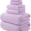 REDKISS Soft Bath Towel Set 6-Piece, 2 Bath Sheets, 2 Hand Towels, 2 Washcloths, Quick-Drying Coral Fleece Microfiber, Luxury Purple Towels for Bathroom, Spa & Hotel