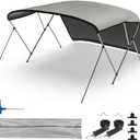 TeBaisea 3 Bow Bimini Tops for Boats, Boat Sun Shade Boat Canopy UV-Proof 800D High-Tech Polyester Fiber with Support Poles and Front/Rear Side Sunshade Cloth, 61-66" W, (Gray)
