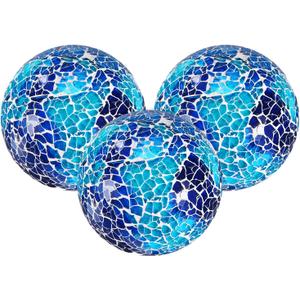 3-Pack Decorative Ball for Bowls, 2.4 Inch Mosaic Glass Balls Decorative Glass Orbs for Home Decor/Dining Tables/Wedding Party/Coffee Table/Centerpiece Decor [Blue White]