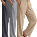 3 Pack Women's Lounge Pants Cozy Wide Leg Yoga Pants Casual Drawstring Loose Baggy Sweatpants with Pockets (X-Large, Dark Gray, Light Heather Gray, Khaki)