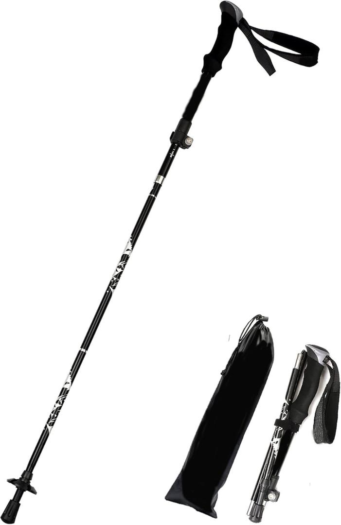 Lightweight Aluminum Collapsible Trekking Pole, Adjustable 7075 Walking Stick for Hiking, Travel & Outdoor Adventures, Quick-Lock Foldable Design for Men and Women