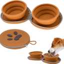 Collapsible Dog Bowls, 2-in-1 Pet Portable Travel Double Bowl Water Food Feeder Traveling Camping & Walking 25oz Brown