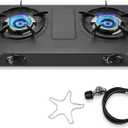 Propane Stove 2 Burner Gas Stove Top, 27200 BTU High-Efficiency LPG Metal Cooktop With Auto Ignition, CSA Regulator and Hose, Perfect for Outdoor Kitchen, Camping, RV & Emergency Cooking