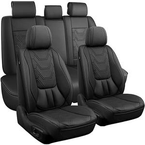 CAPITAUTO Car Seat Covers Full Set, Black Seat Covers for Car with Lumbar Support, Faux Leather Waterproof Seat Covers 5 Seats, Breathable Automotive Seat Covers Fit for Most Cars SUV Truck