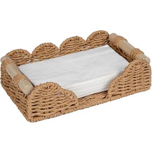 CubesLand Scalloped Napkin Holder for Bathroom Decor, Paper Rope Flat Napkin Dispenser Guest Towel Tray for Bathroom, Farmhouse Warm Napkin Holder for Table Dining Room Home Kitchen Decor, Neutral