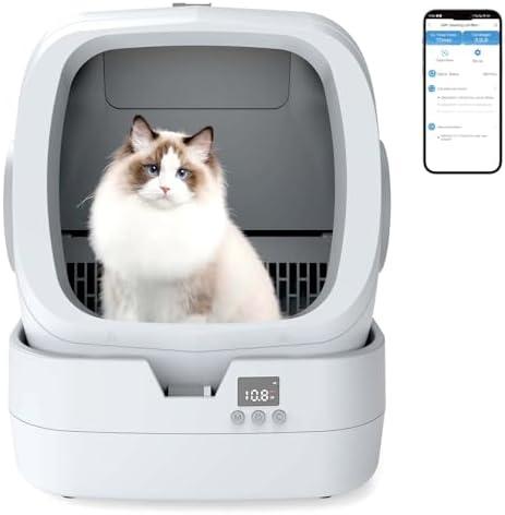 UPFAS Automatic Cat Litter Box Self Cleaning - APP Control - Weight Monitoring - Ultra-Quiet, Medium Cats and Kittens Litter Box, Safe Anti-Pinch【Assembly Required】- Light Grey