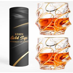 EdensDECOR Whiskey Glasses Gift Set (24k Gold Plated) Unique Luxury Gift For Men, Liquor Tumber, Bourbon, Scotch, Dad, Husbands
