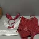 Geyoga Anime Women Bunny Costume Bunny Outfit Halloween Cosplay Bodysuit Role Costume Bunny Headband Stocking Set (Small, Wine Red)