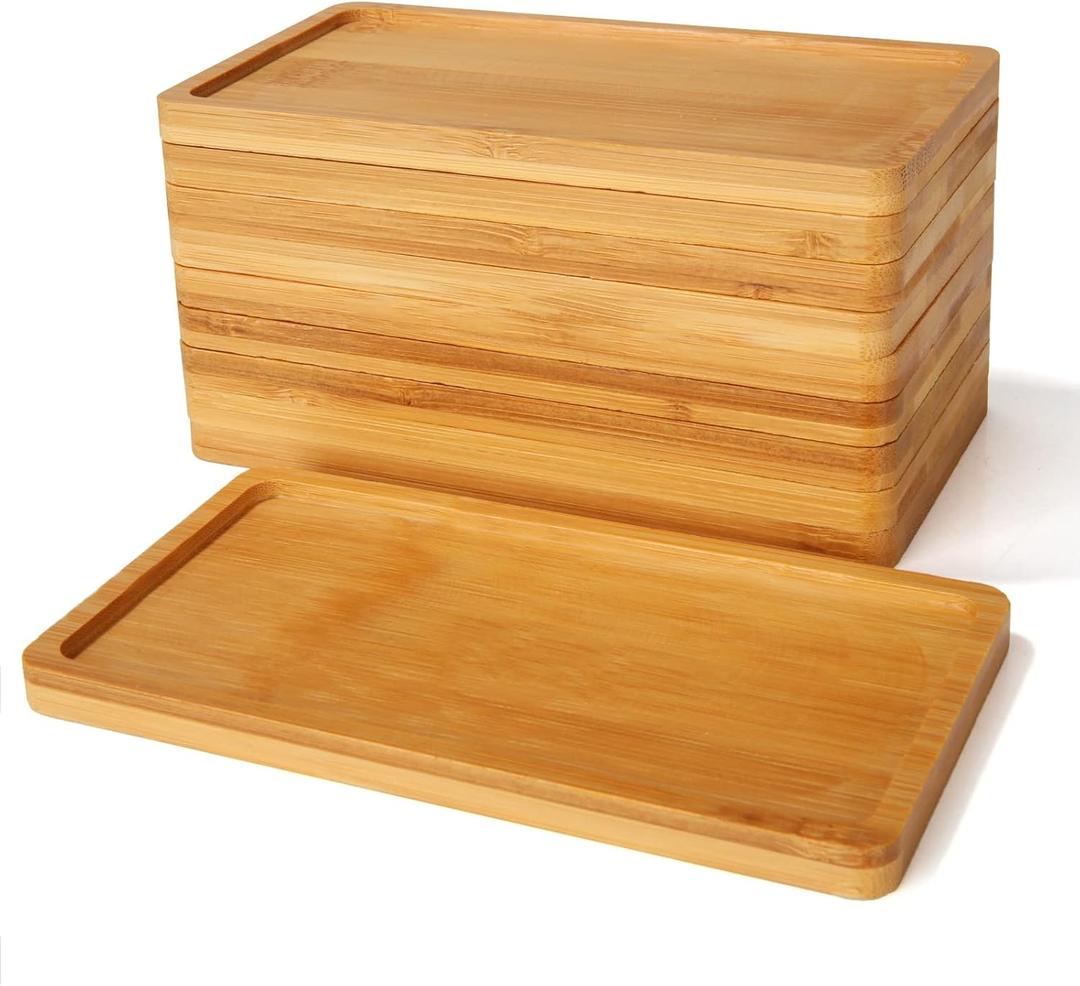10PCS Mini Bamboo Display Trays - 7"x3.4" Small Decorative Bamboo Trays for Vanity, Plants, Candles, Keys, Soap, Jewelry, Tealight - Not for Serving Heavy Food
