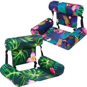 WERNNSAI Inflatable Pool Chair Float for Adults - 2 Pack Fabric Hammock Adjustable Floating Lounge Chairs for Swimming, Beach, Lake