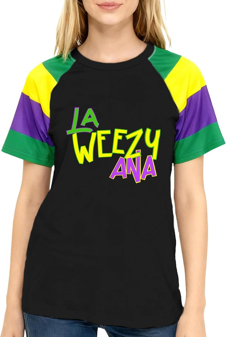 Fat Tuesday Shirt for Women La Weezy Ana T-Shirts New Orleans Carnival Tee Tops (Black, XL)