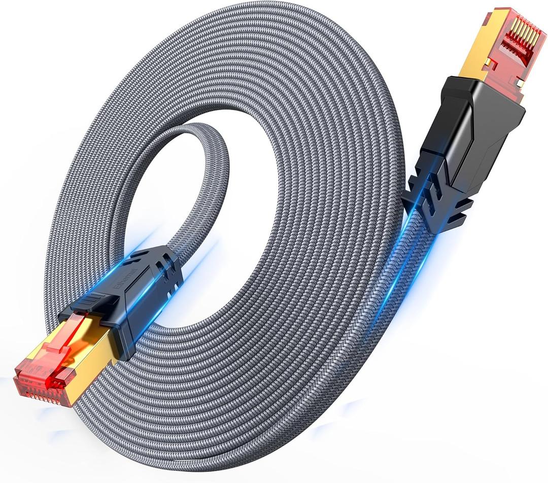 Cat 8 Ethernet Cable 100 FT,Snowkids High Speed 40Gbps,2000Mhz Braided High Duty LAN Cable,Gold Plated RJ45 Connector,S/FTP Shielded Indoor Flat 26AWG Network Cable for Modem/Router/ps-3/4/5/Gaming/PC
