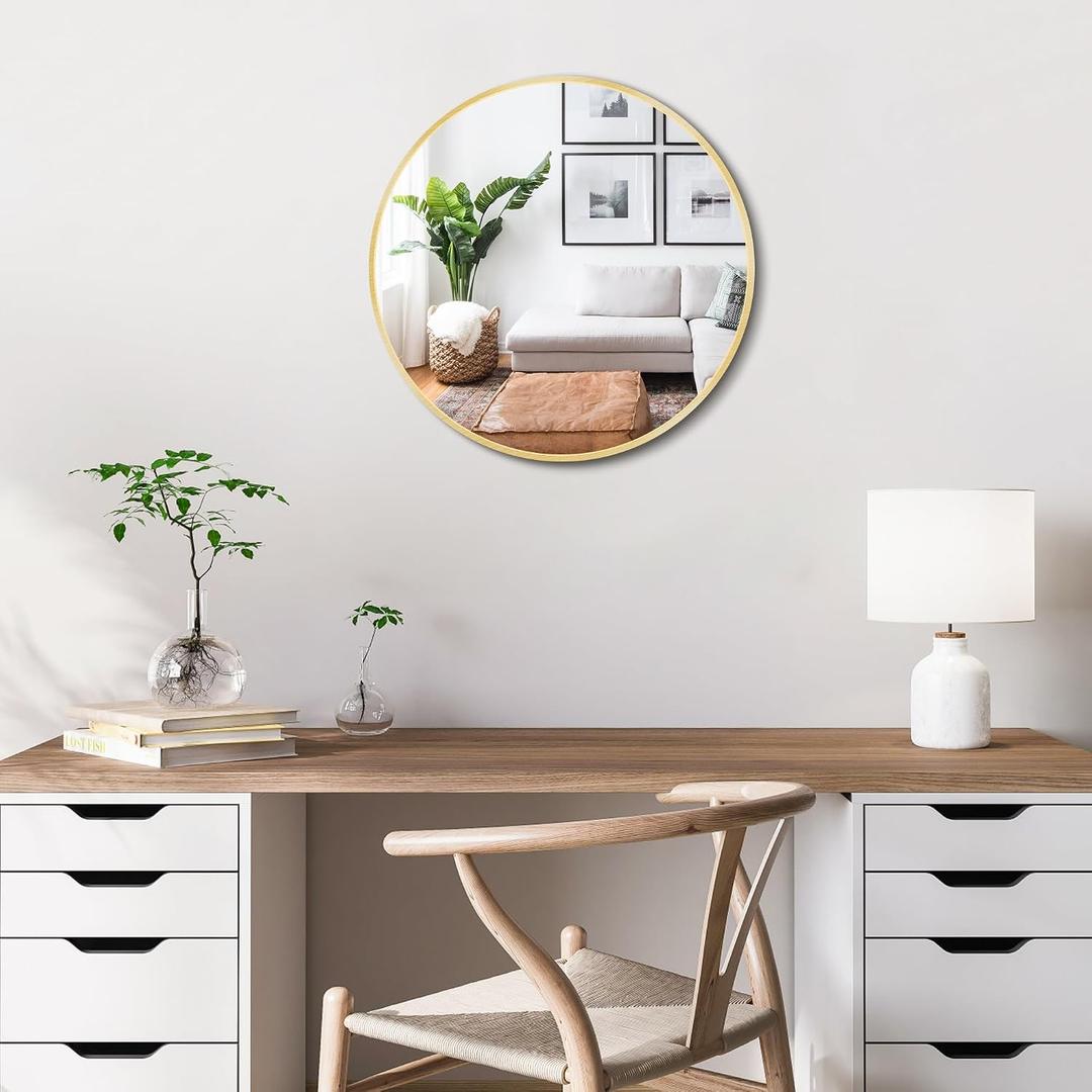 Itrue 12 Inch Small Round Wall Mirror, Gold Metal Frame Decorative Circle Mirror with Wall Mount Hook for Bathroom Bedroom Entryway Accent Mirror, Not Full Size