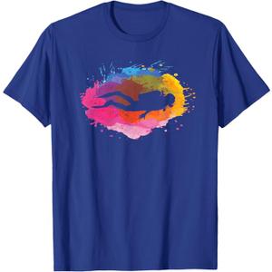 Scuba Diving Retro Watercolor T-Shirt L