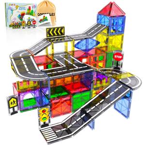Magnetic Tiles - Road Set, Magnetic Building Blocks, Preschool Montessori Toys Gift for 3+ Year Old Boys and Girls, Sensory Christmas Toys for Kids Aged 3-5 and 4-8, Ideas for Toddler with Autism 
