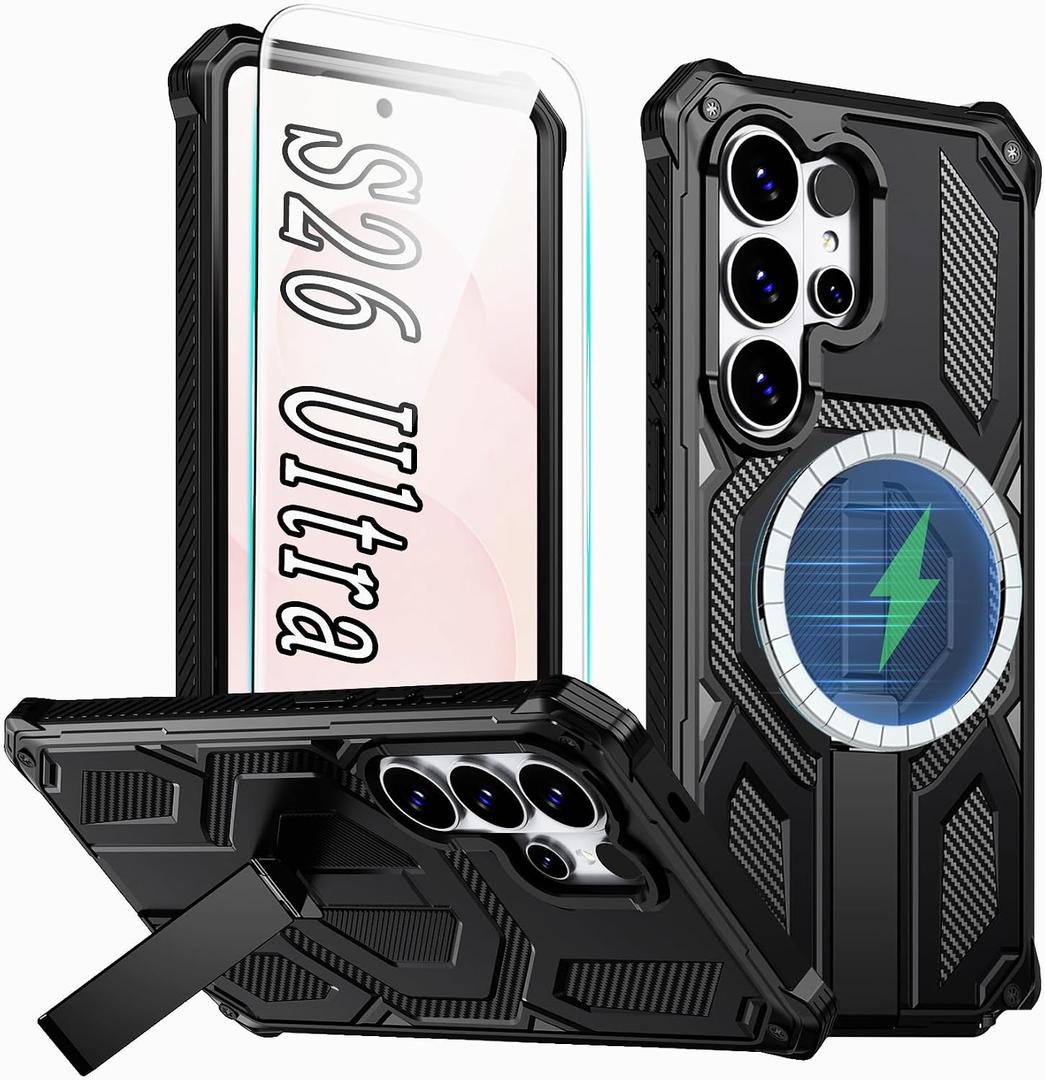 for S26 Ultra Case [Compatible with MagSafe] with Screen Protector, Magnetic Phone Case, for Samsung Galaxy S 26 Ultra Case Black