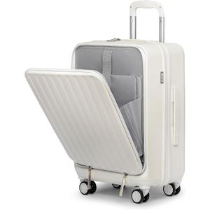 KYME 22-Inch Hardside Small Suitcase, 100% PC Hard Shell with Laptop Compartment, TSA Lock, Double Wheels for Men & Women, White (Carry-On 22-Inch(non-expandable))