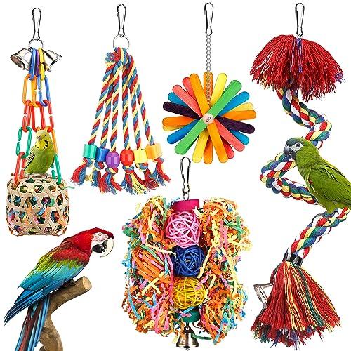 Bird Toys Rope Perch with Bell Colorful Bird Chewing Shredding Foraging Toys Parrot Swing Climbing Standing Hanging Toys Cage Accessories for Conure Cockatiel Budgies Lovebird