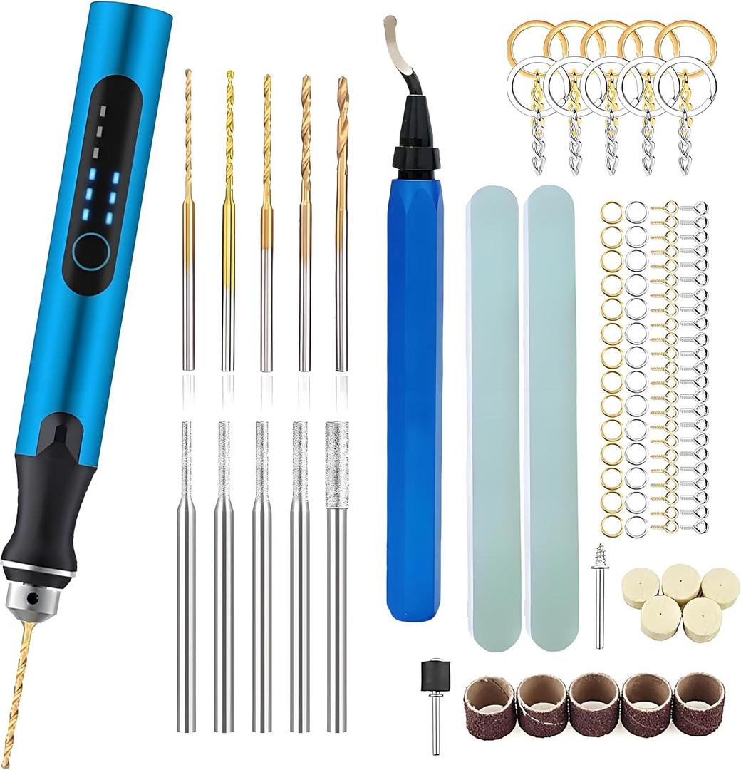 Resin Polishing Tools Kit,Electric Resin Drill Kit,Rotary Pen with Bits & Deburring Tool for Keychain Making,Jewelry Art,Resin Duberring, Drilling,Polishing,Buffing,DIY