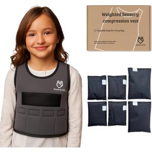 Touch & Co. Weighted Vest for Kids – Ages 6–9 Medium – Fully Adjustable Sensory Compression Vest for Children – Includes 2lb Removable Weights – Breathable Washable Odor-Free Neoprene