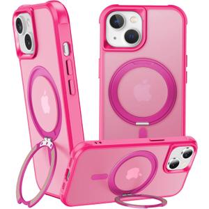 360 Magnetic Swivel Ring for iPhone 13 case, Built-in Metal Stand and Ring Holder, Magsafe Compatible, Military Grade Protection, Shock Resistant - Rose Pink