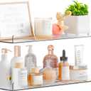 Yieach 2 Pack 15" Acrylic Shelves for Wall,Bathroom,Bedroom - with Adhesive - No Drilling Clear Floating Shelves for Funko Pop,Lego,Action Figures,Nail Polish,Perfume Shelf and Wall Storage & Display