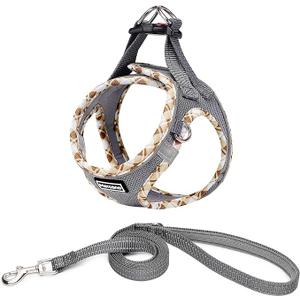 Mercano Dog Harness and Leash Set, Soft Mesh Dog Harness and Leash Set Reflective Breathable Lightweight Easy to Walk Escape Proof with Safety Buckle for Small Medium Dogs, Grey, XL