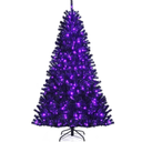 7 ft. Pre-lit PVC Halloween Artificial Christmas Tree Black with 500 Purple LED Lights