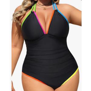Aqua Eve Plus Size Swimsuits One Piece Bathing Suit for Women Tummy Control Sexy Halter Swimwear Size 20W