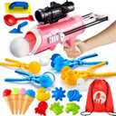 Snowball Maker Toy for Kids 24 Pcs Winter Outdoor Toys with Snowball Launcher Gun, Duck Snowball Maker, Animal Sand Molds Beach Toys for Toddlers Kids GirlsPink