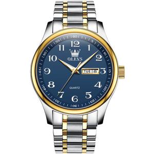 Men's Casual Stainless Steel Watch, Big Face Easy to Read Analog Quartz Watch with Day and Date, Classic Waterproof Diamond Roman Arabic Numerals Dial Dress Watch for Men, Gold Silver Black Band